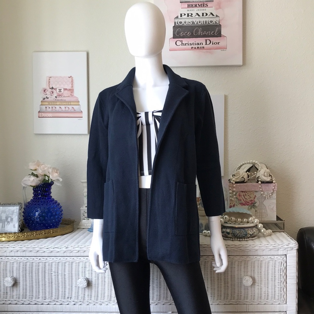J Crew navy blue merino wool sweater cardigan blazer Small